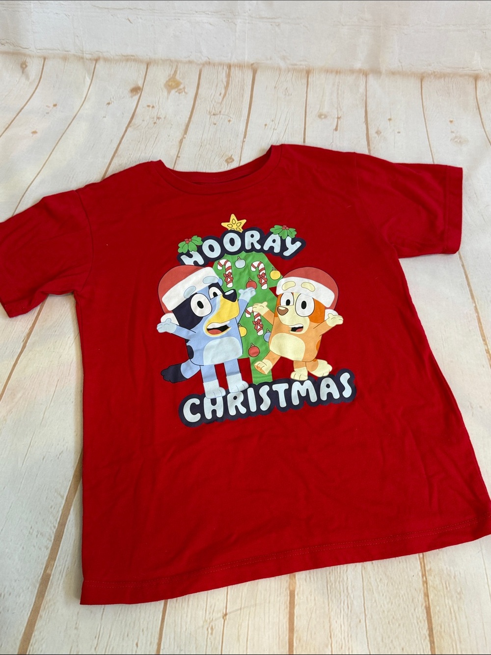 Bluey and Bingo Red 'Hooray Christmas' Holiday Tee